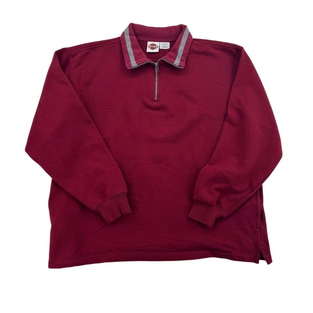 Harley Davidson Quarter Zip Sweatshirt Mens XL Burgundy Excellent Biker Fleece